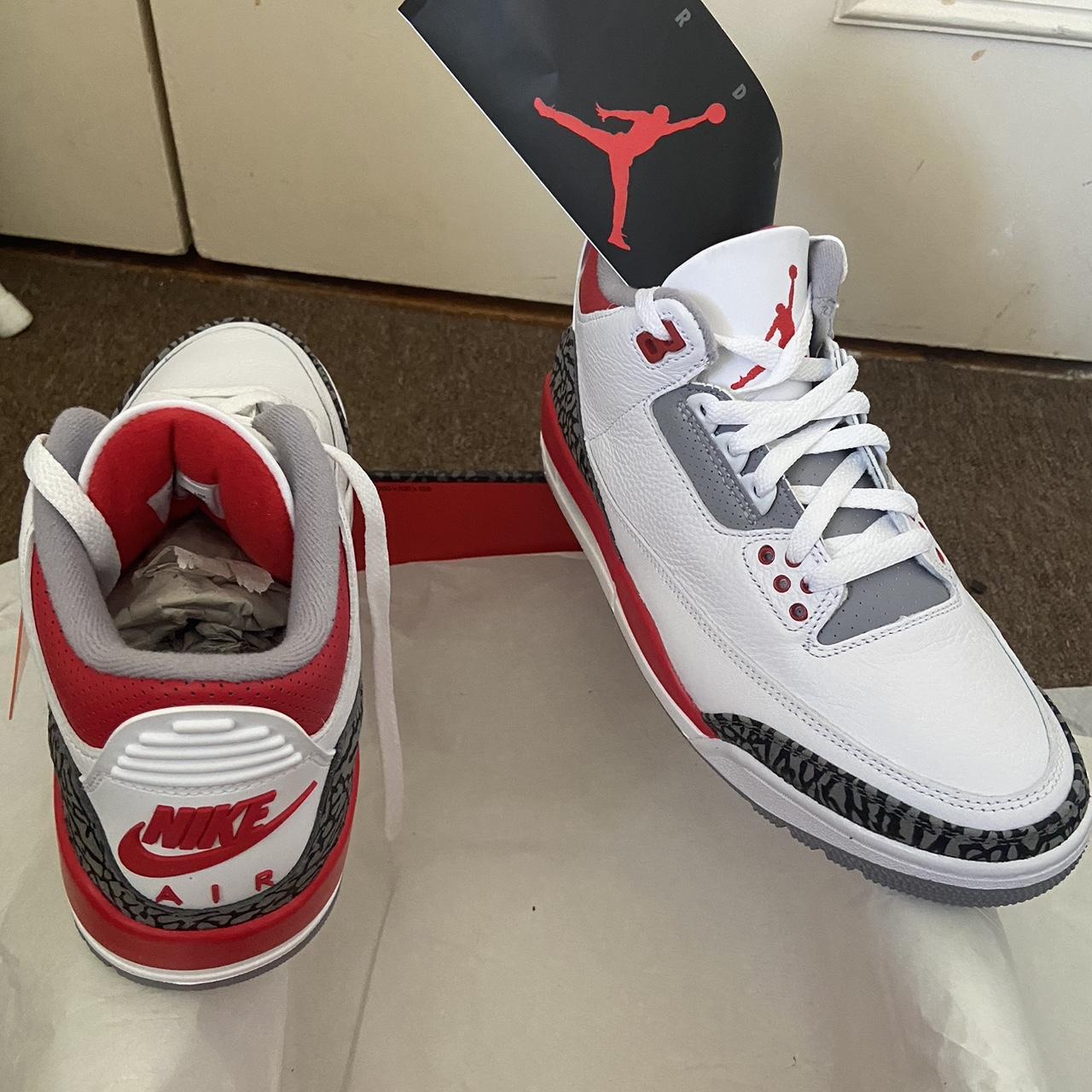 Jordan Women's White and Red Trainers | Depop