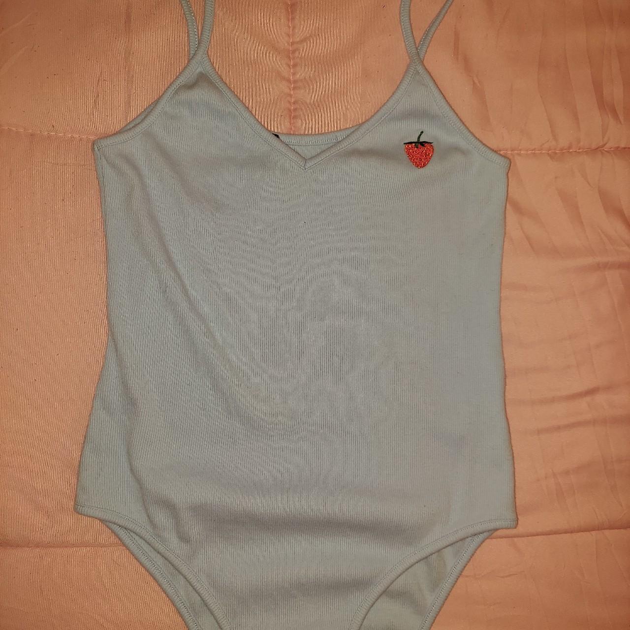 🍓Baby blue bodysuit with strawberry embroidery🍓 New... - Depop