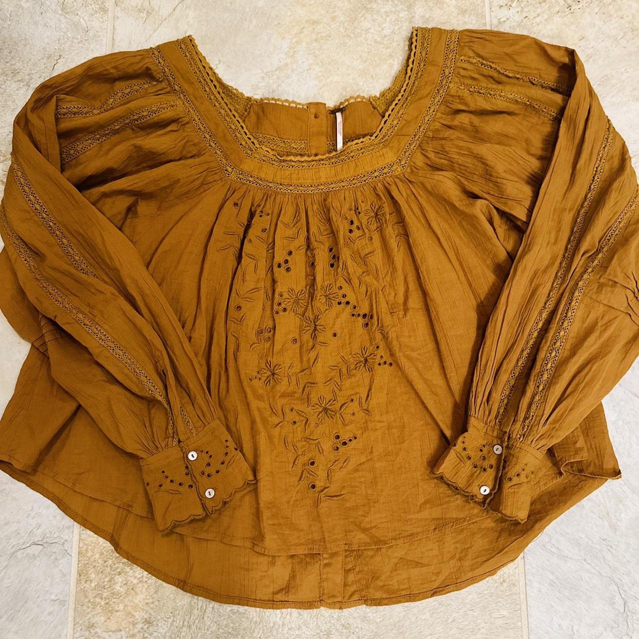 Free People Faraway Fields embroidered smock top in... - Depop