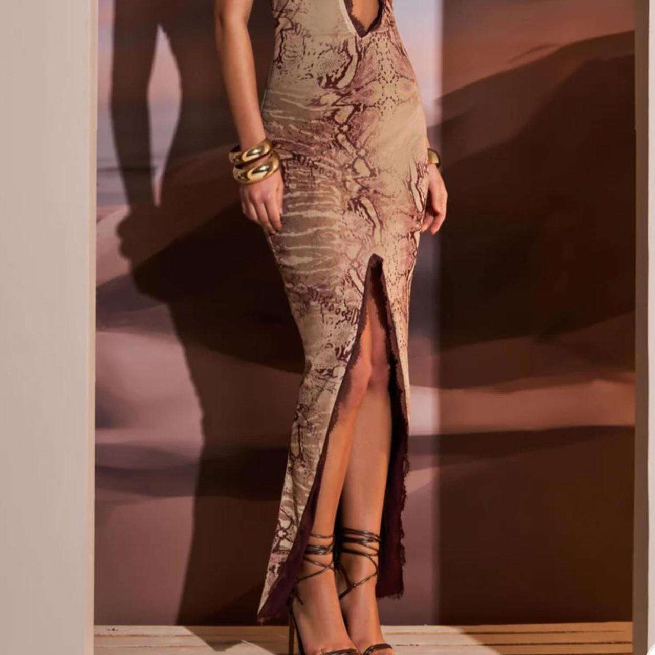 snake print maxi dress in cream and brown - perfect... - Depop