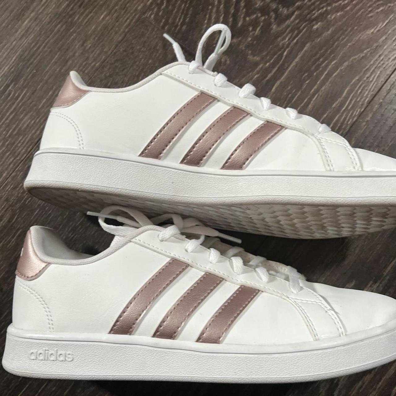 Adidas trainers with rose gold stripes hotsell