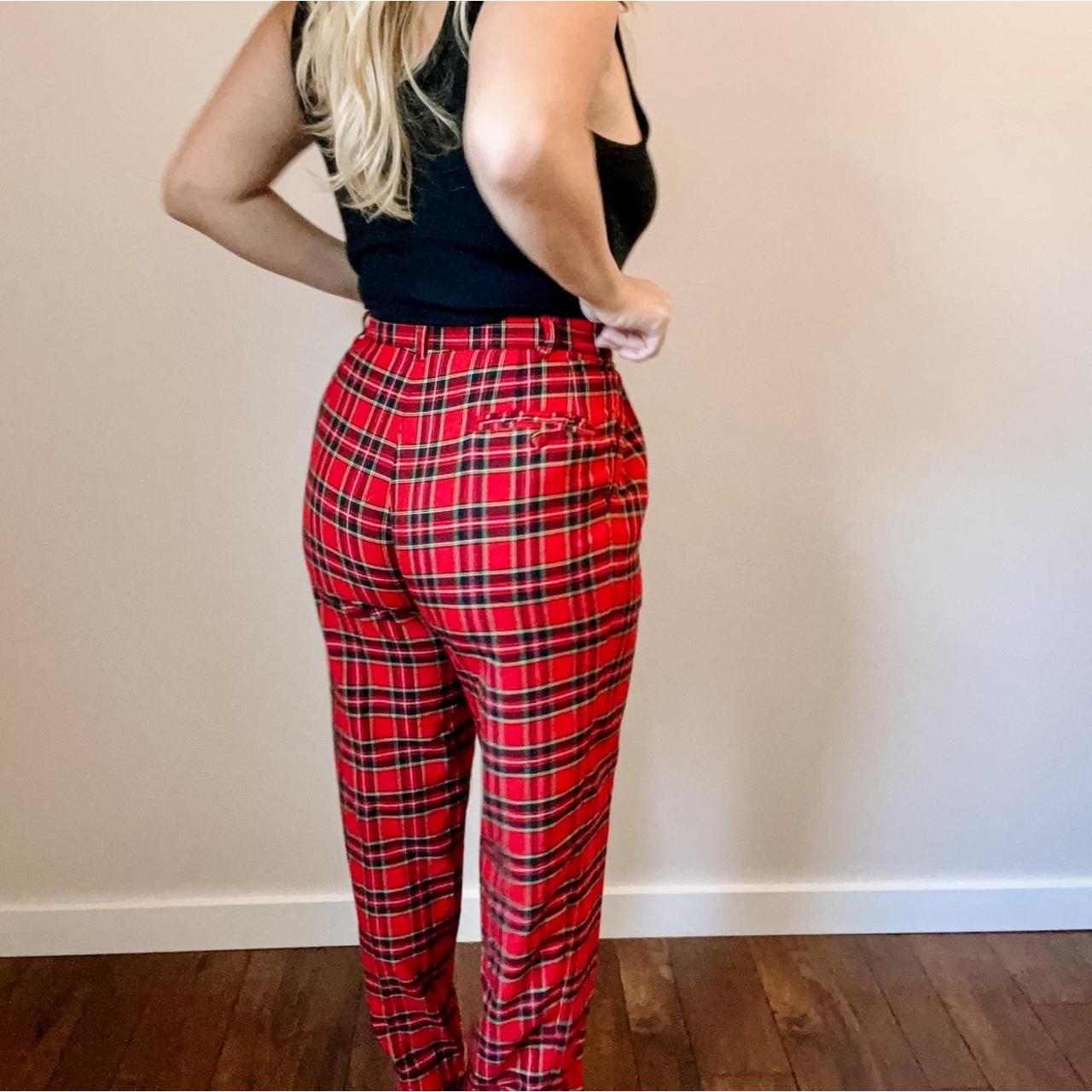 Vintage Red Plaid Pants Size: medium Depop
