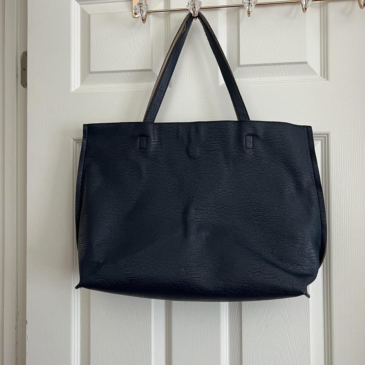 Nordstrom navy/khaki leather tote bag. Reversible! - Depop