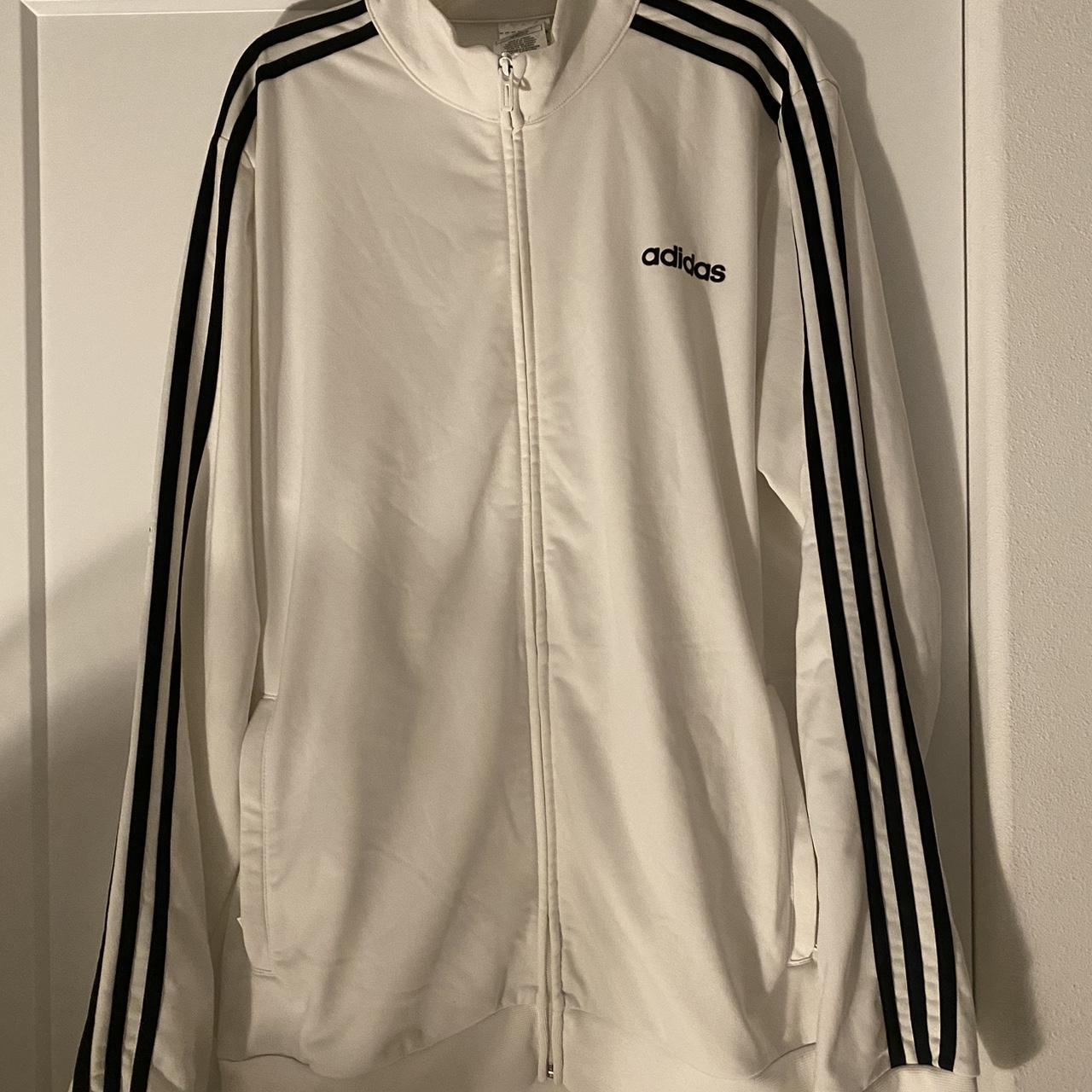 Adidas White Black Striped Zip-up jacket #Adidas... - Depop