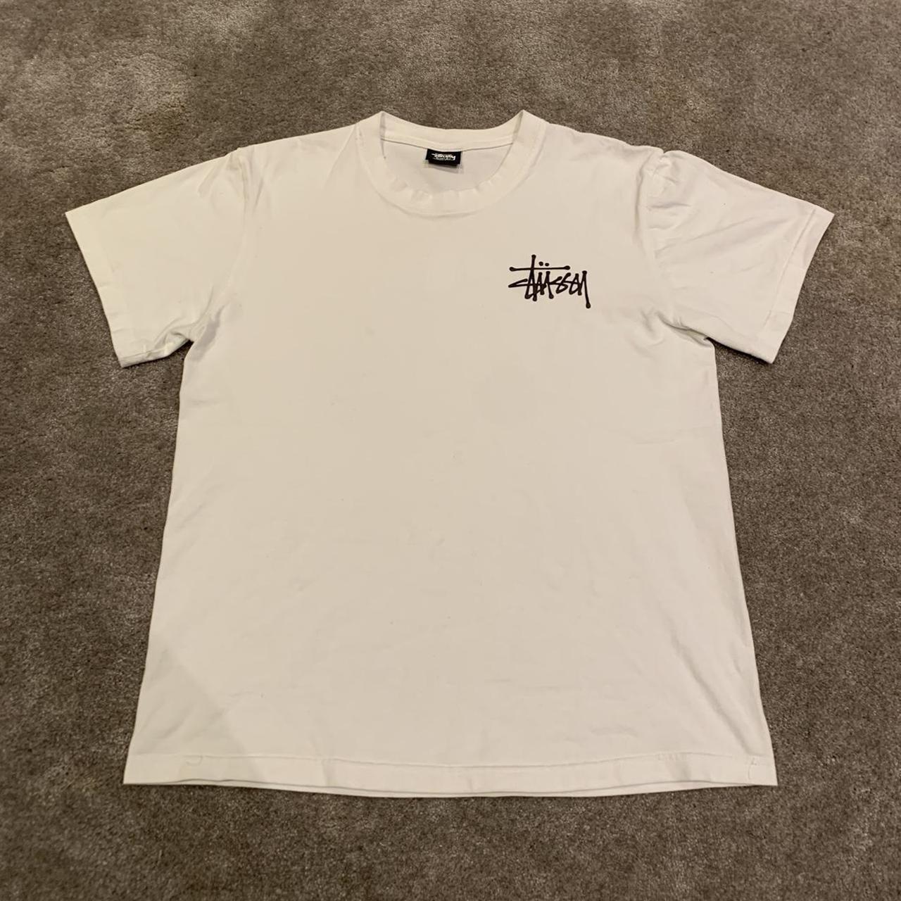 Stüssy Men's Black and White T-shirt | Depop