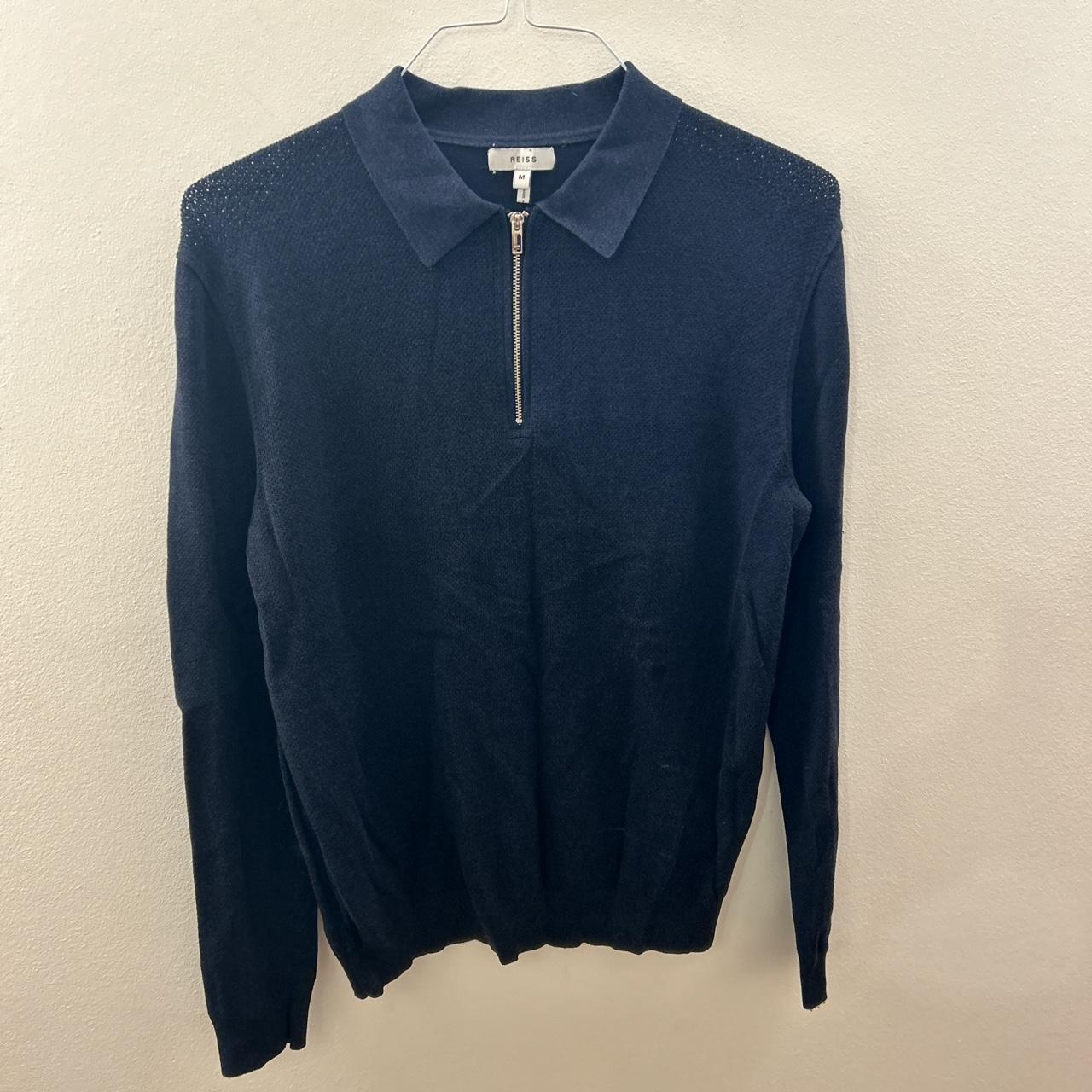 Reiss navy blue men’s quarter zip shirt - Depop