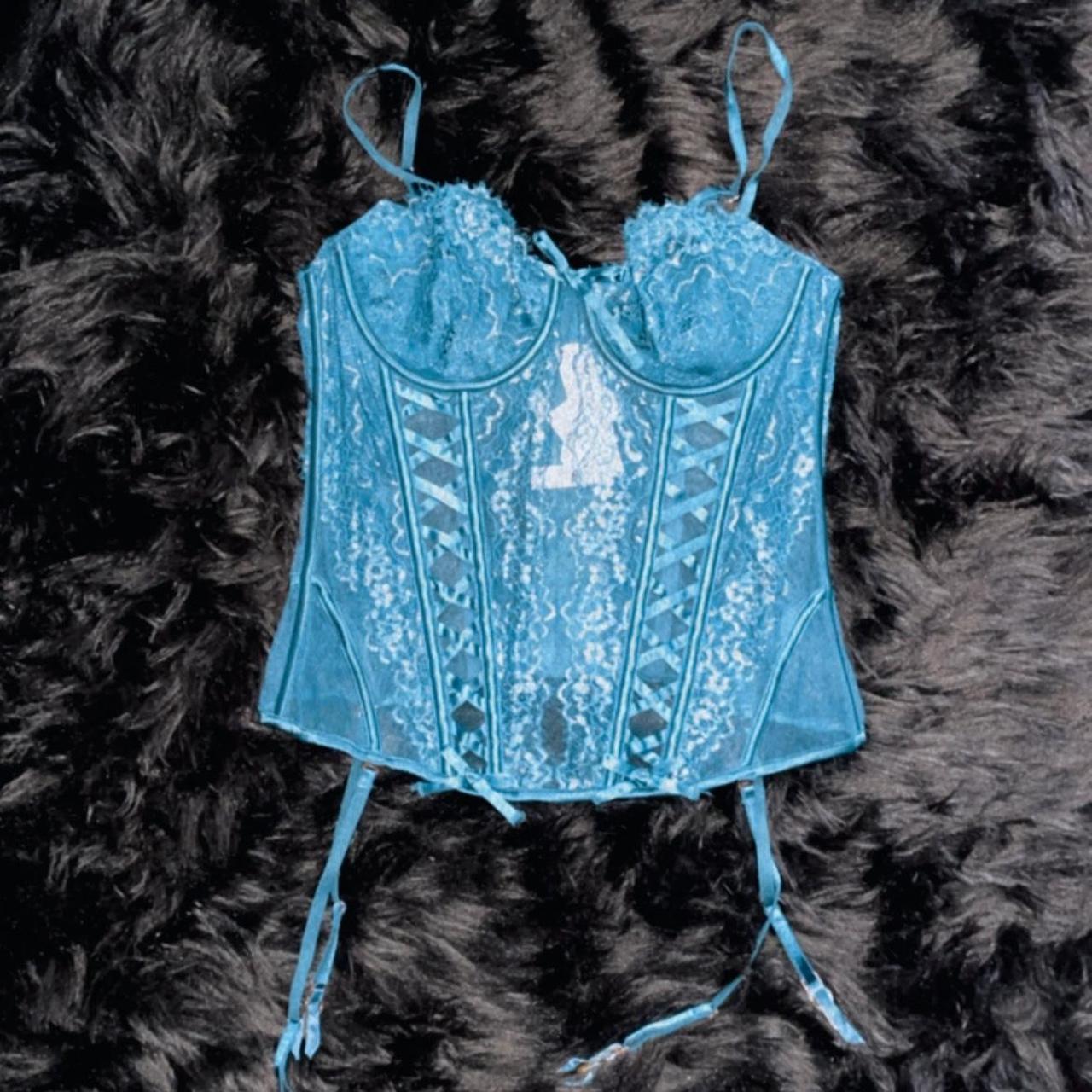 Victoria's Secret Women's Blue and Silver Corset Depop