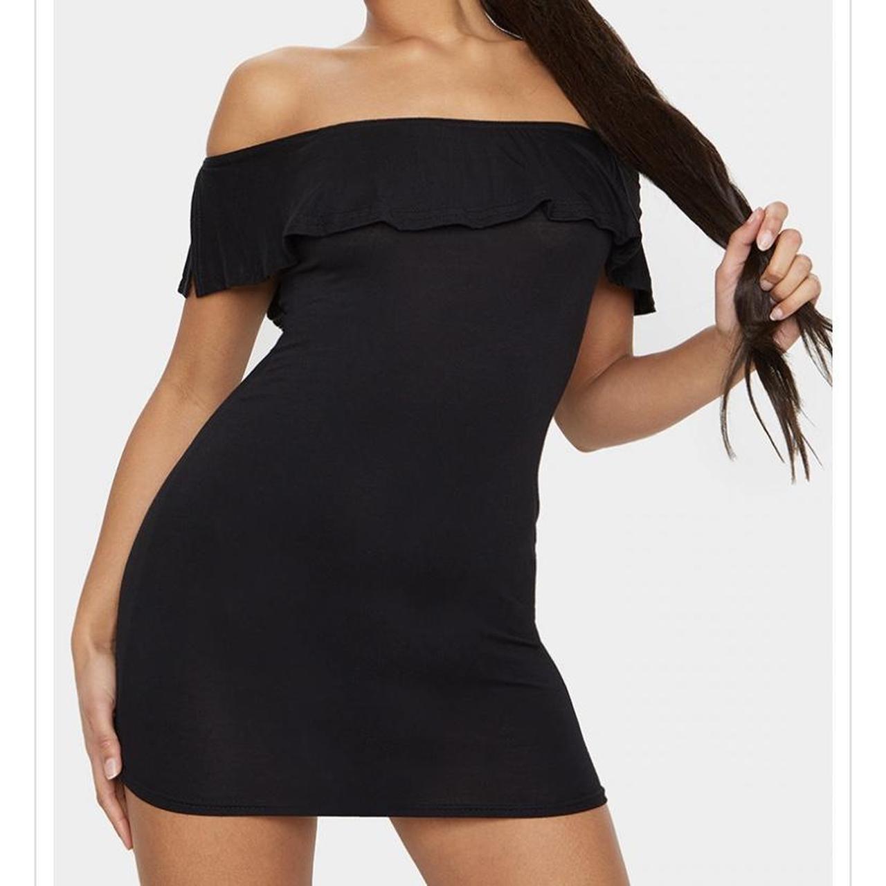 Black bardot frill dress best sale