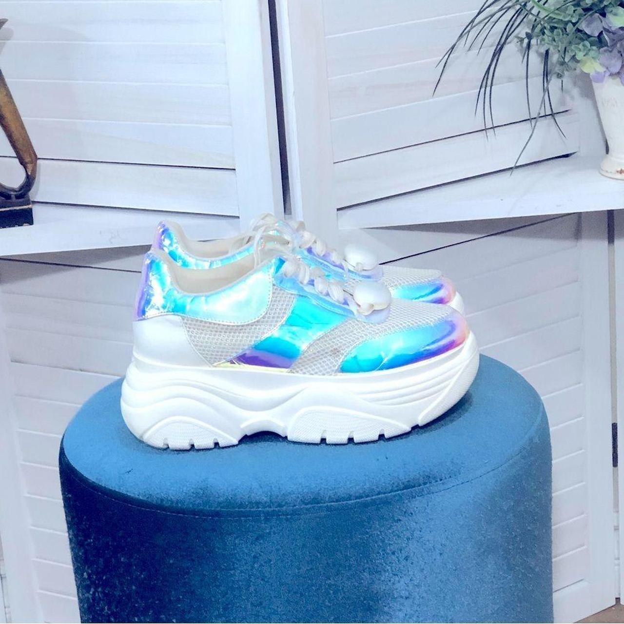 307 white yellow holographic pvc chunky sneaker – 7-10.in