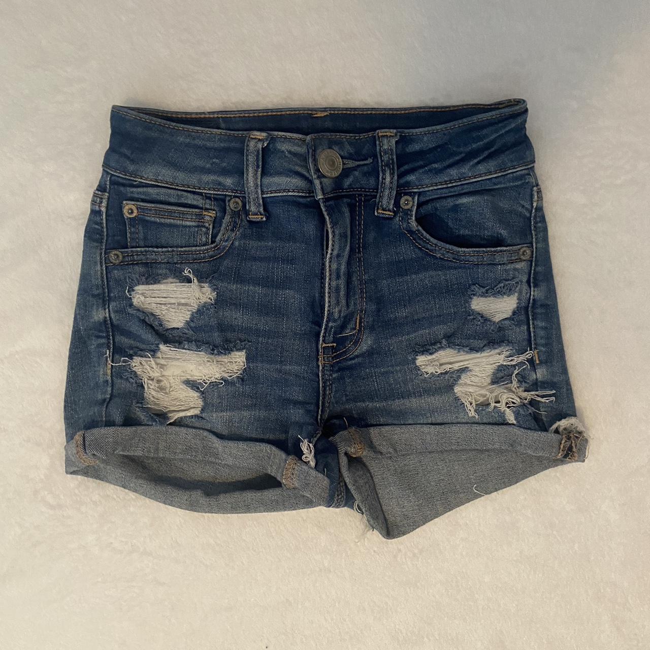 Size 00 American Eagle dark wash ripped Jean shorts Depop