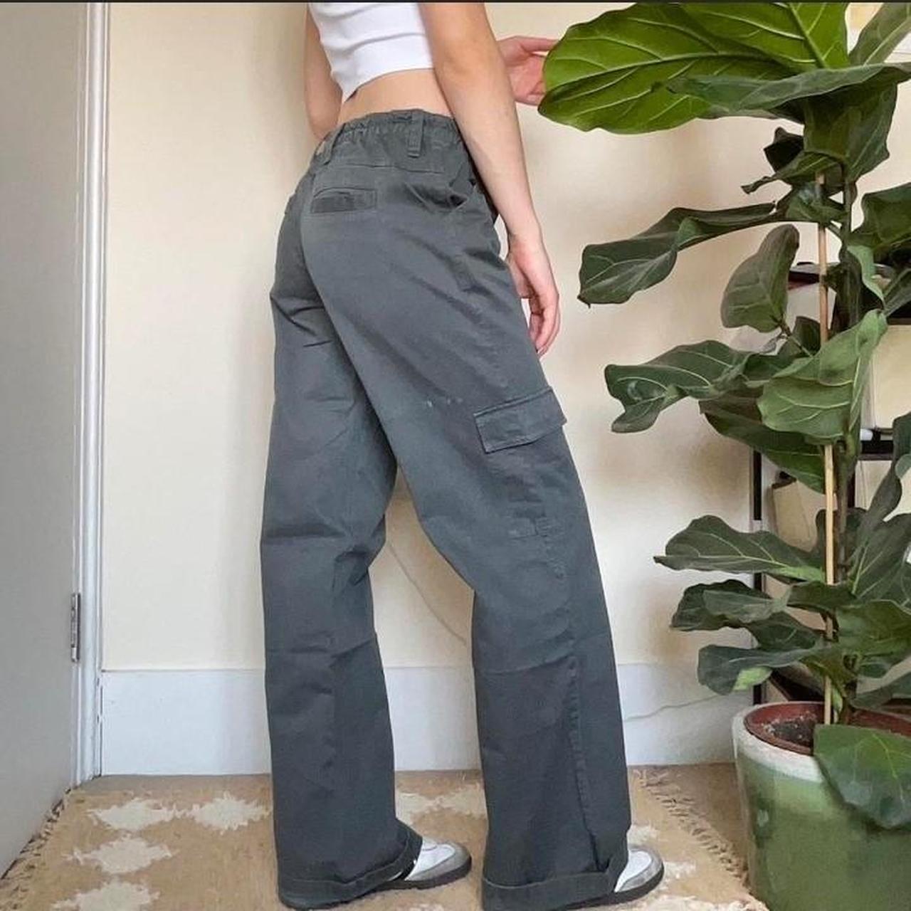Subdued green/grey cargo pants, low rise baggy fit - Depop