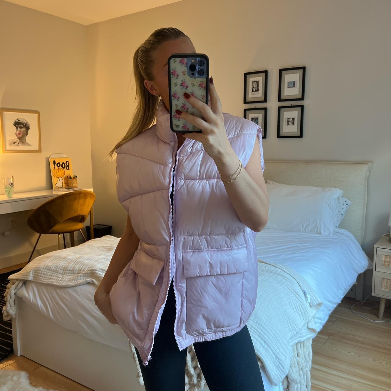 H&M light pink puffer vest size M puffervest Depop