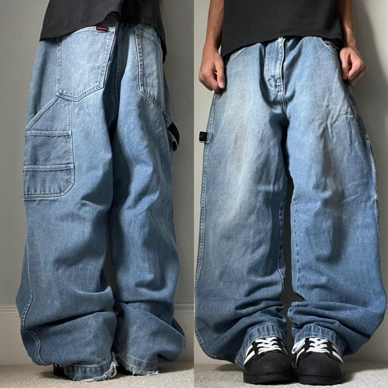 grunge skater y2k baggy fubu wide leg jeans size... - Depop