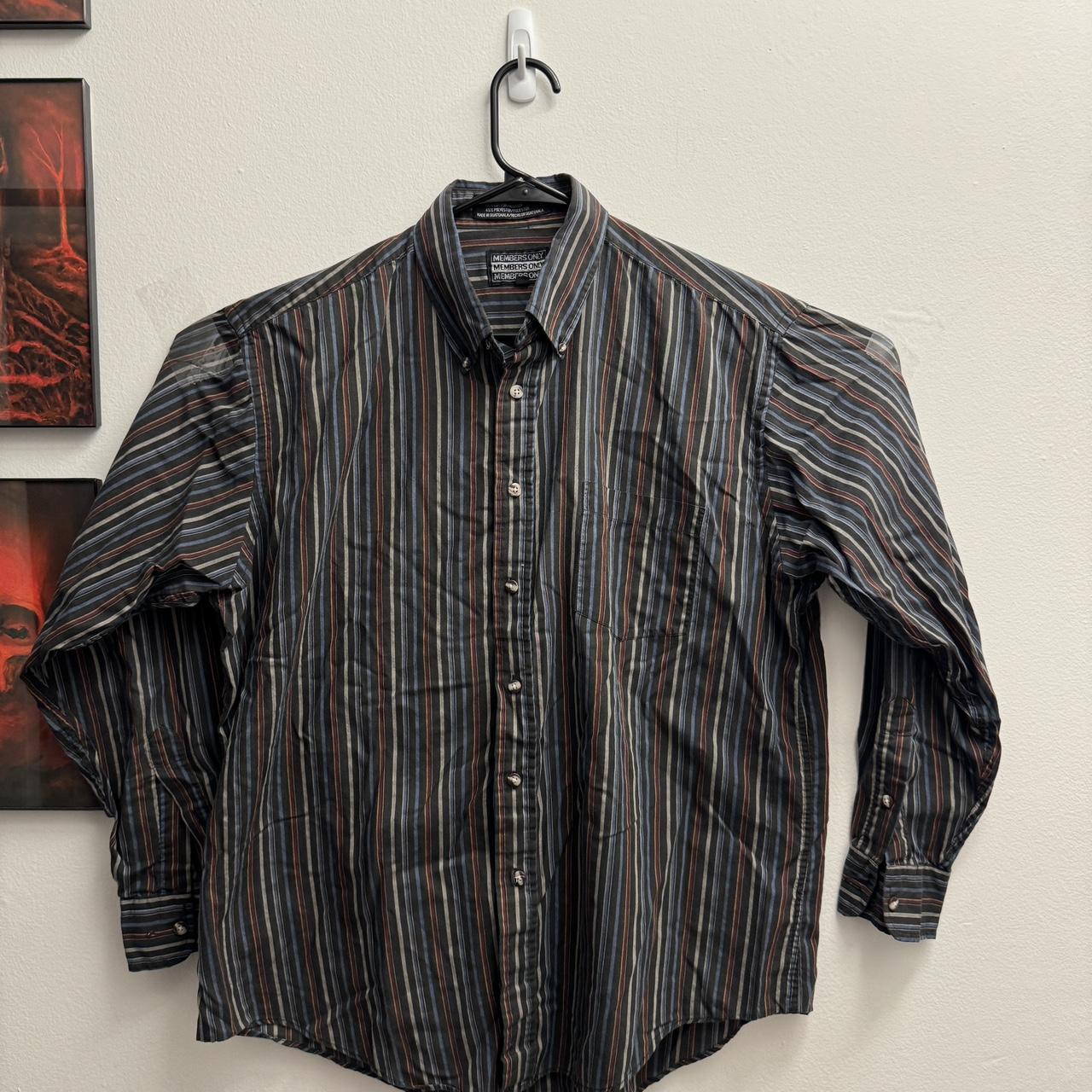 VINTAGE Members Only striped button down L #membersonly - Depop