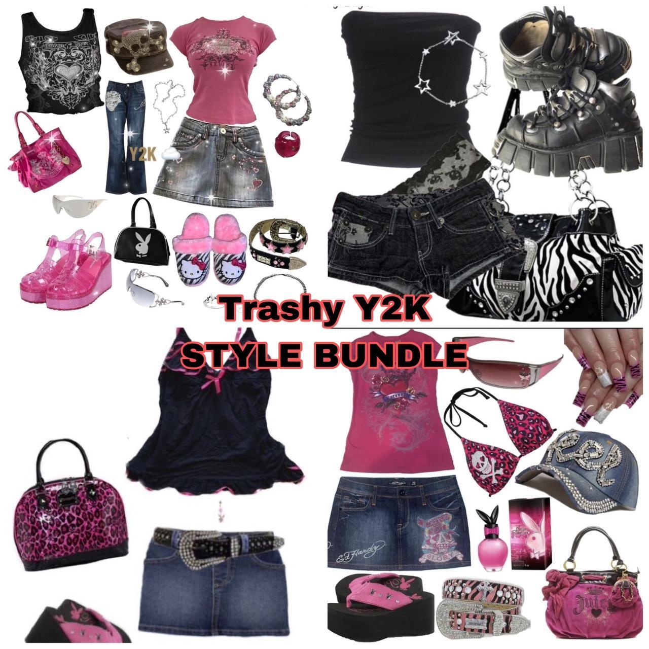 Trashy y2k style bundle • XS box: 1 top, 1 bottom,... - Depop