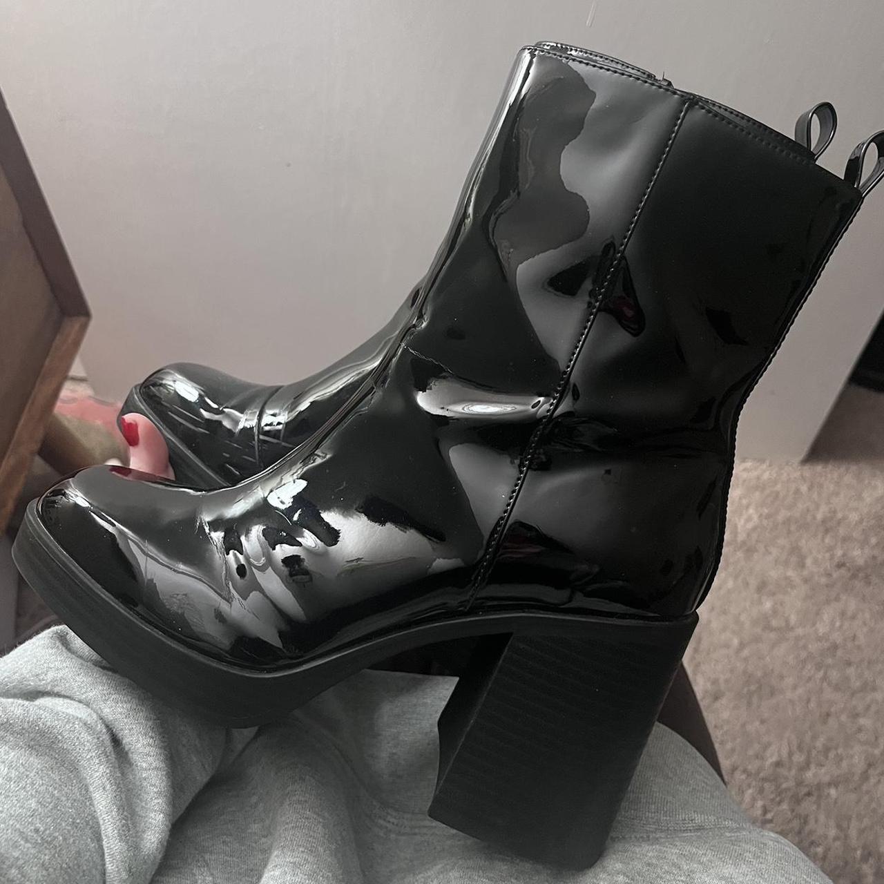 faux patent leather platform booties