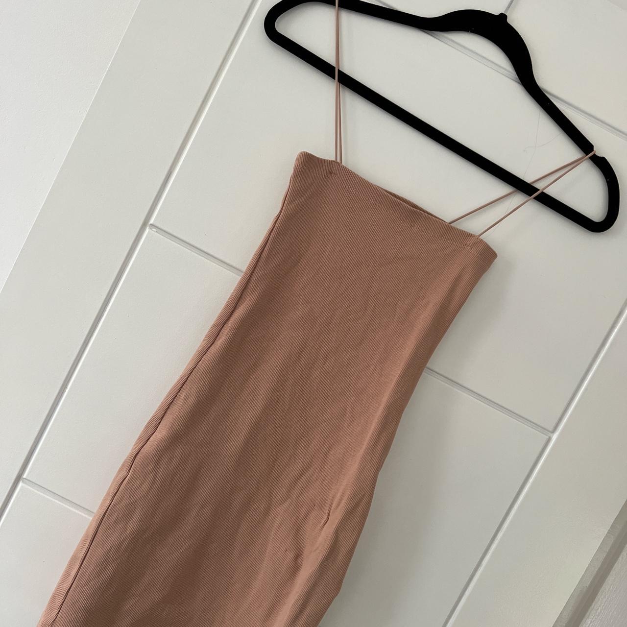 Zara Nude Dress Ribbed Bodycon Dress Size Small - Depop