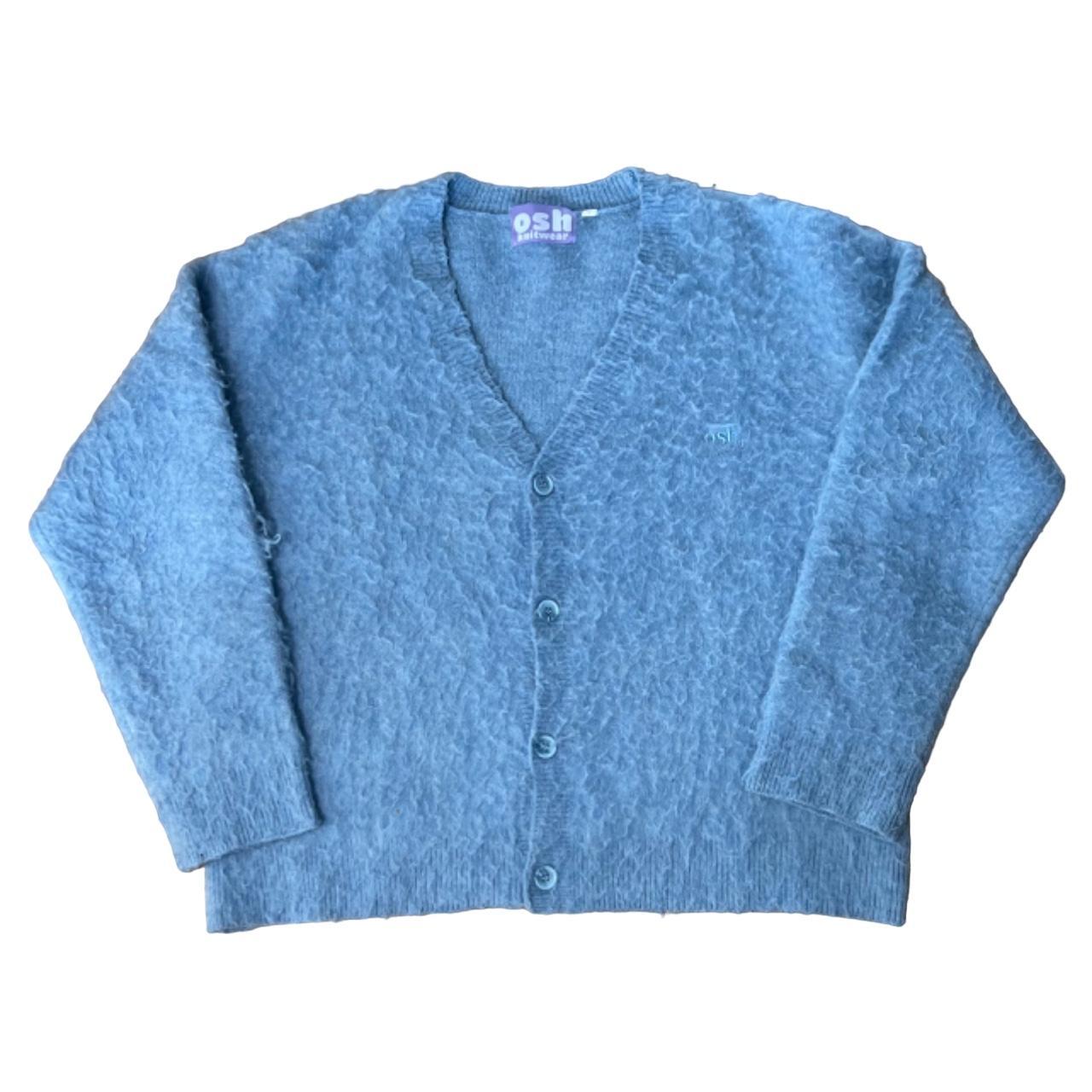 RYO hot TAKASHIMA Mens Large Extra Long Sleeve Streetwear Mohair Wool Cardigan Blue