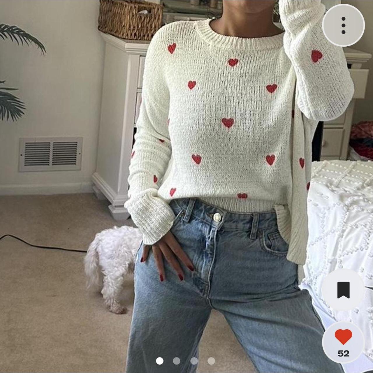 red heart sweater! (tagged as brandy melville for... - Depop