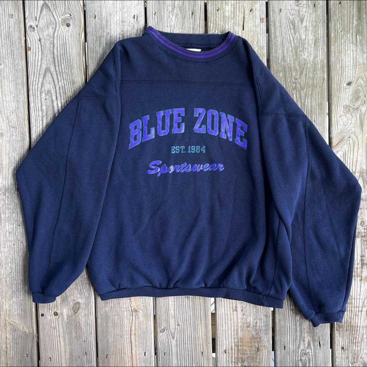 vintage blue zone sportswear crewneck size... - Depop