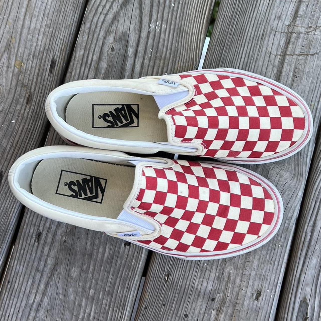 Red and cream store checkered vans