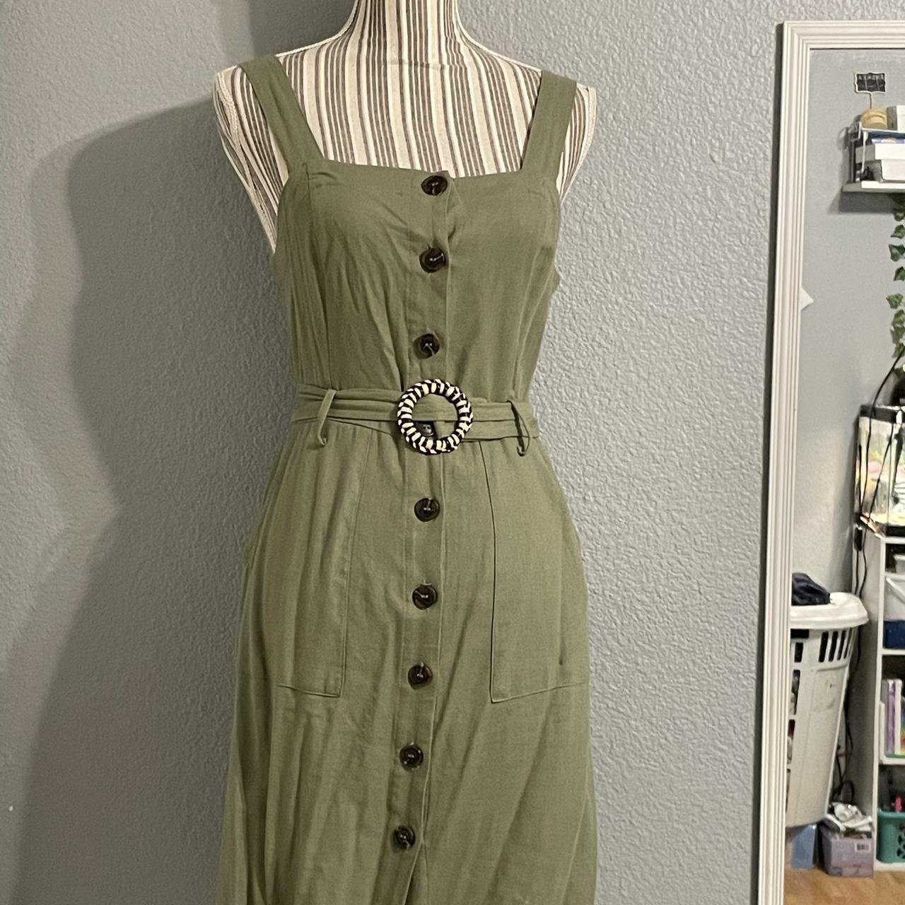Sage green overalls dress with pockets and belt Depop