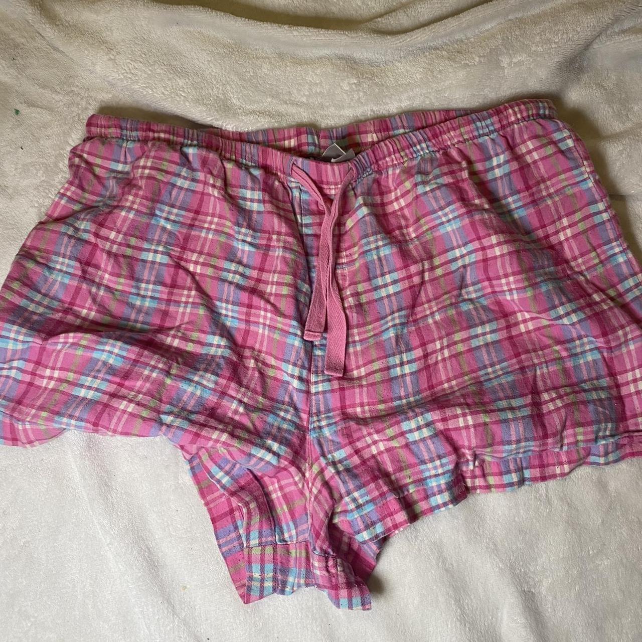 y2k plaid pink and blue sleep/ lounge shorts brand... - Depop