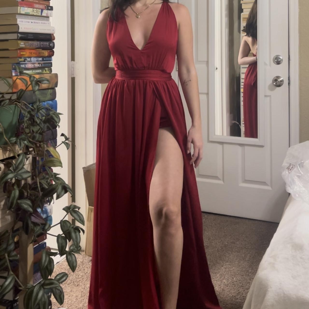 Wine red silk clearance dress