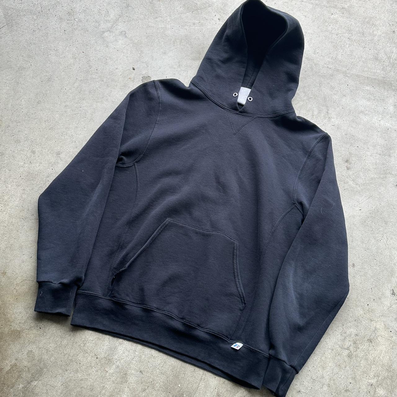 Vintage Early 2000s Faded Black Russell Hoodie *... - Depop