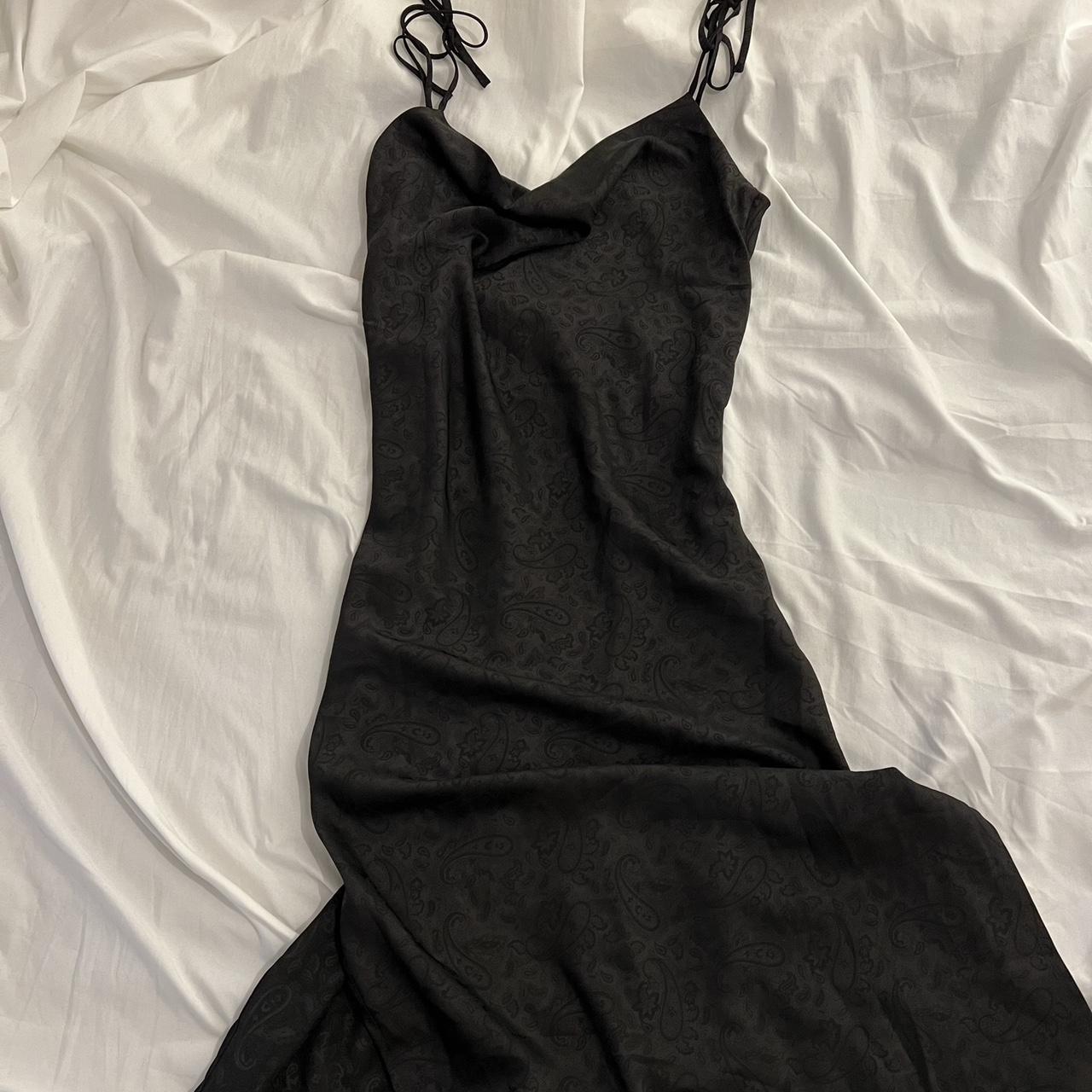 long black satin cowl neck dress ! • size S • never... - Depop