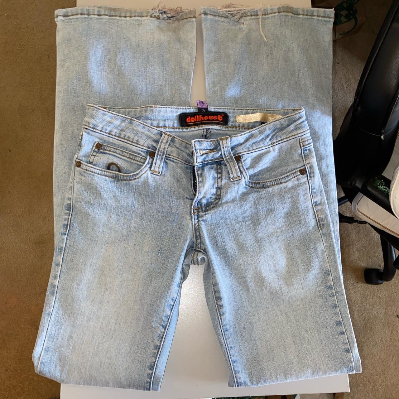 dollhouse size 3 super low rise light wash flared... Depop