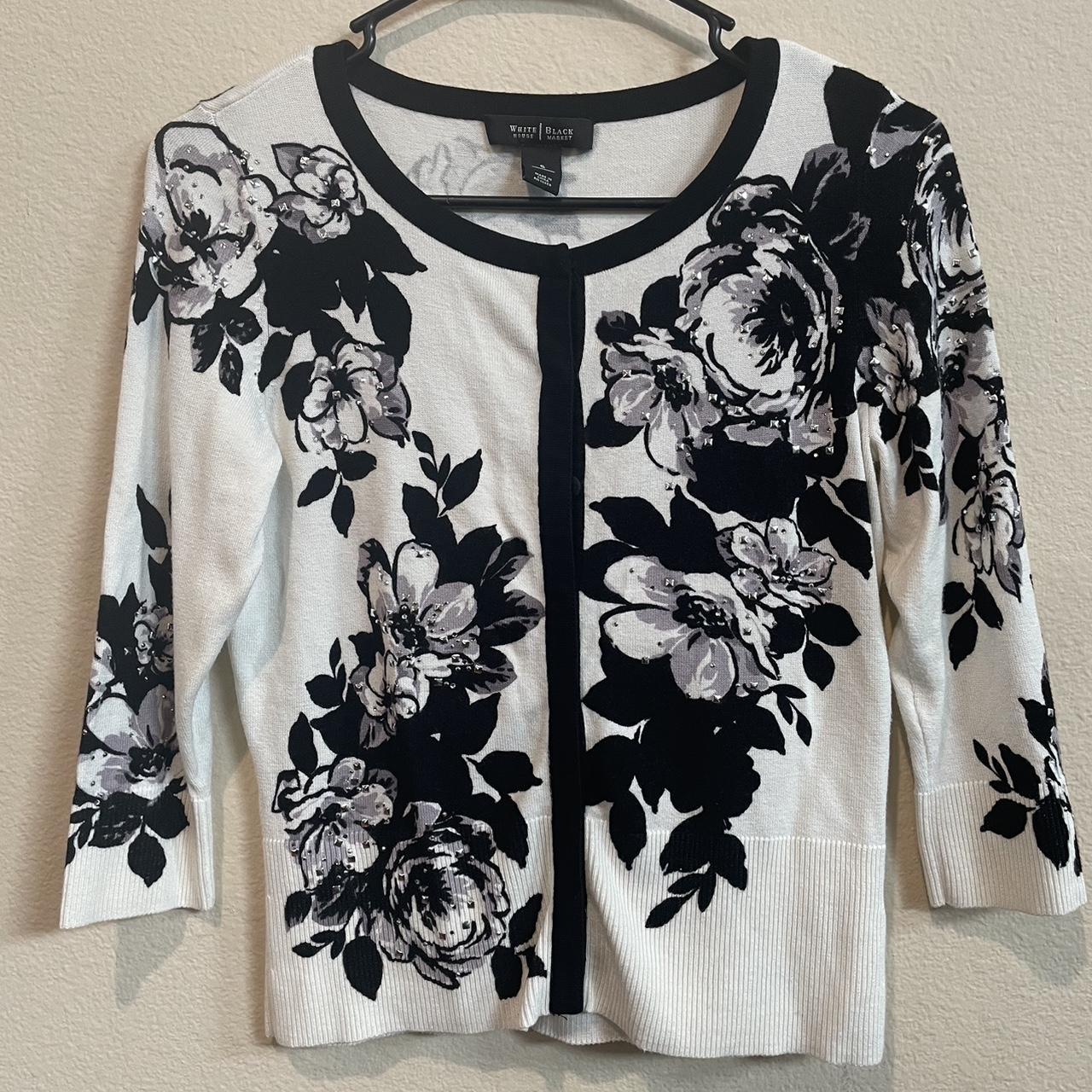 Womens Black White floral Cardigan with studs. Depop