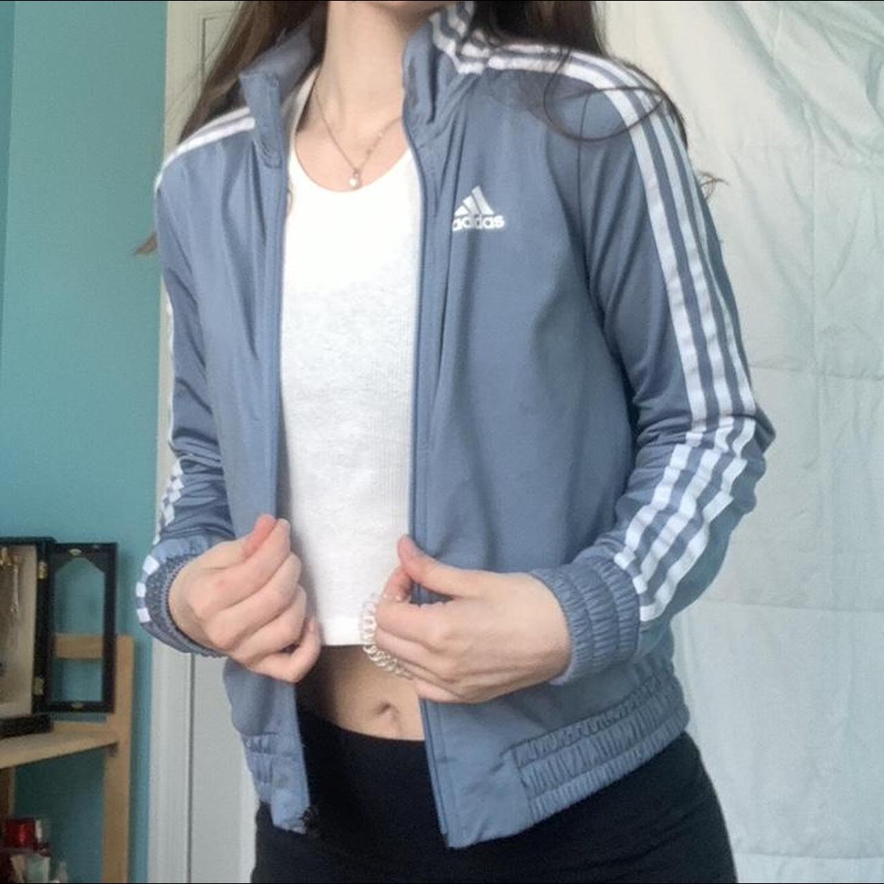 Adidas blue zip up jacket! Size XS can fit XS/S.... - Depop