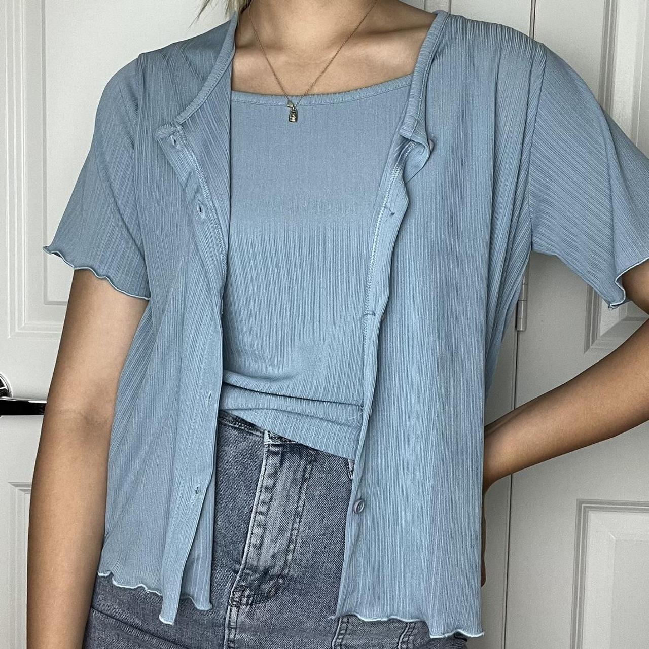 Blue tank and cardigan set From Korea. one size... - Depop