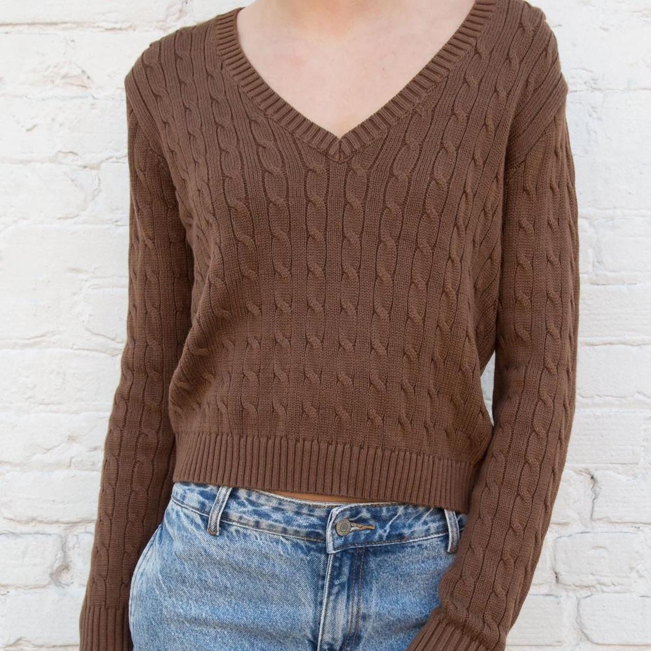 Brandy Melville Leigh brown cableknit sweater... - Depop