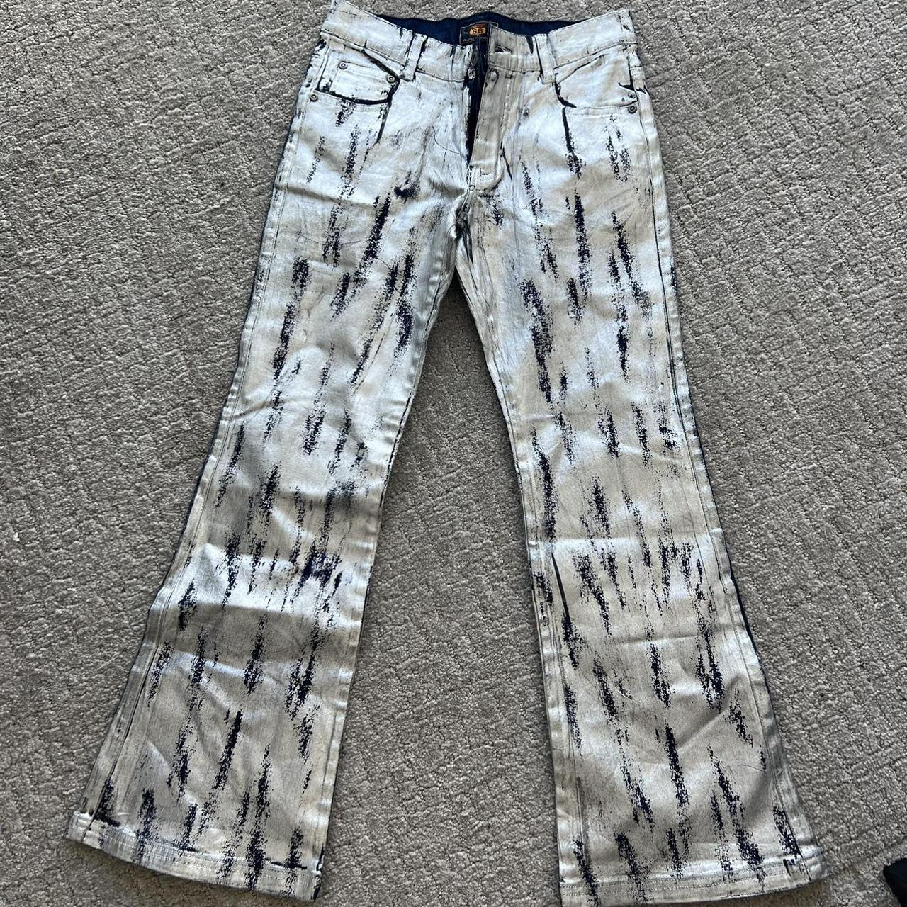 cool vintage metallic & denim jeans never worn... - Depop