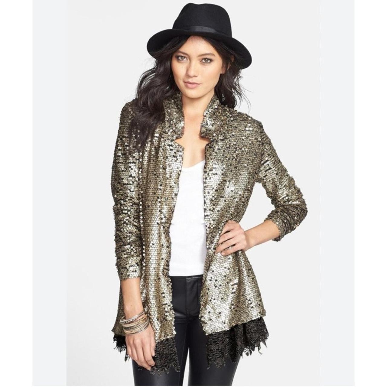 Free People Stardust selling Tarnished Gold Sequined Jacket