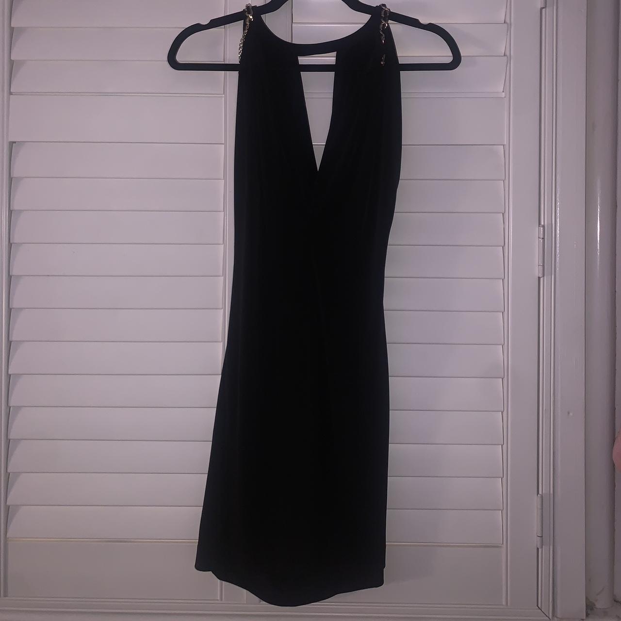 Black cowl neck mini dress with chain neck line - Depop