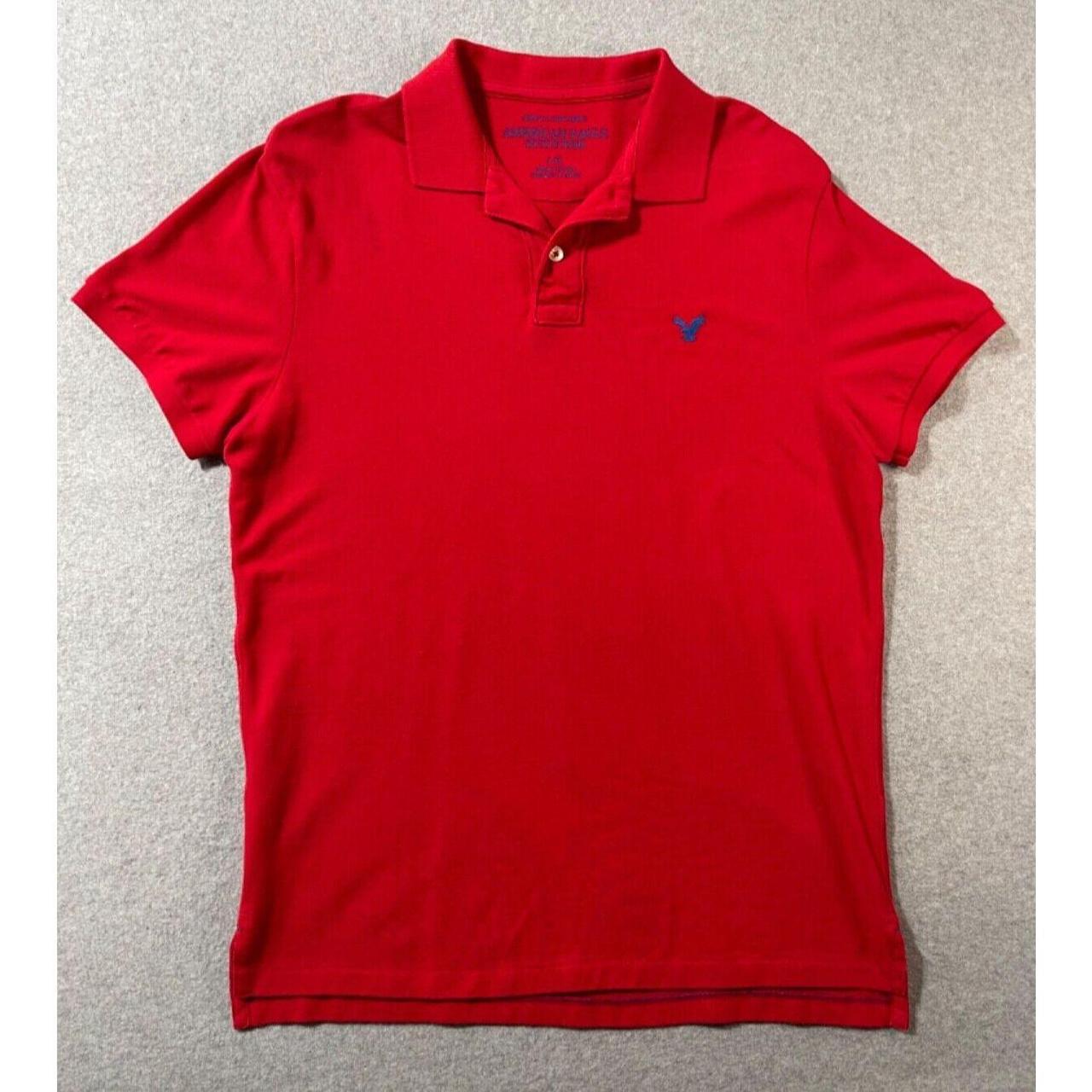 American Eagle Polo Shirt Mens Large Red Logo Short... - Depop