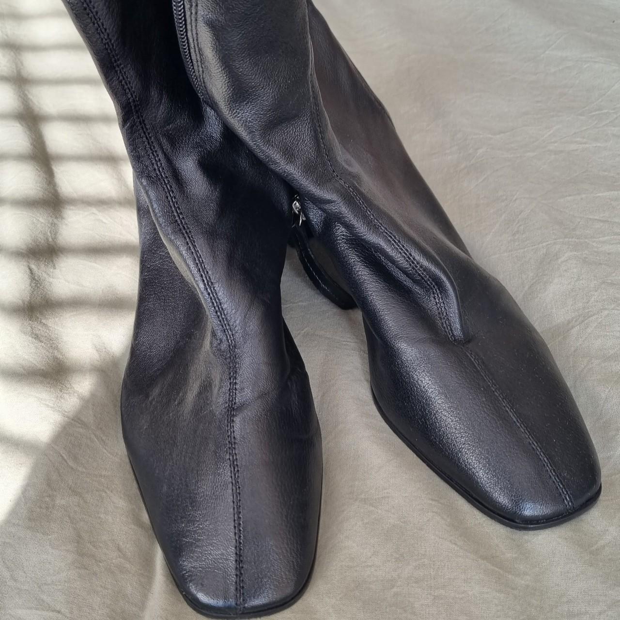 Zara soft leather boots up to mid calf. Worn once... - Depop