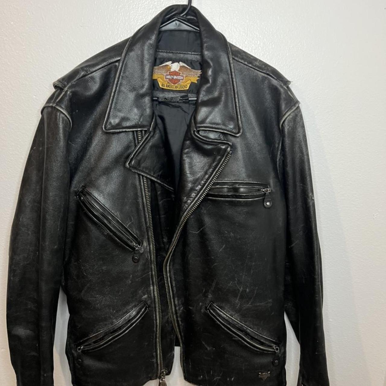 Harley Davidson 90s leather jacket Large 44” chest - Depop