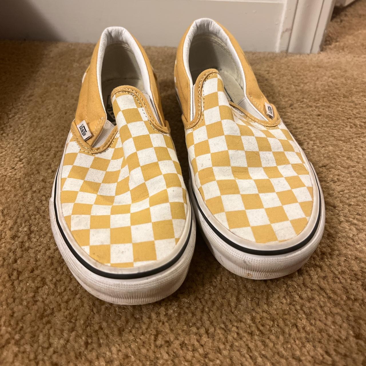 Yellow checkerboard cheap vans womens