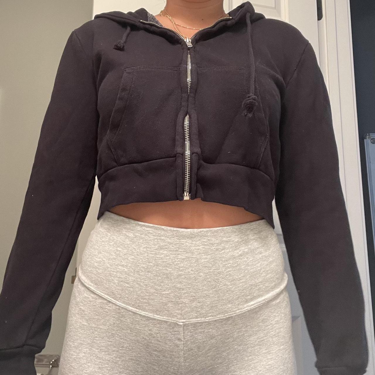 Brandy Melville Cropped Hoodie Black hoodie with - Depop