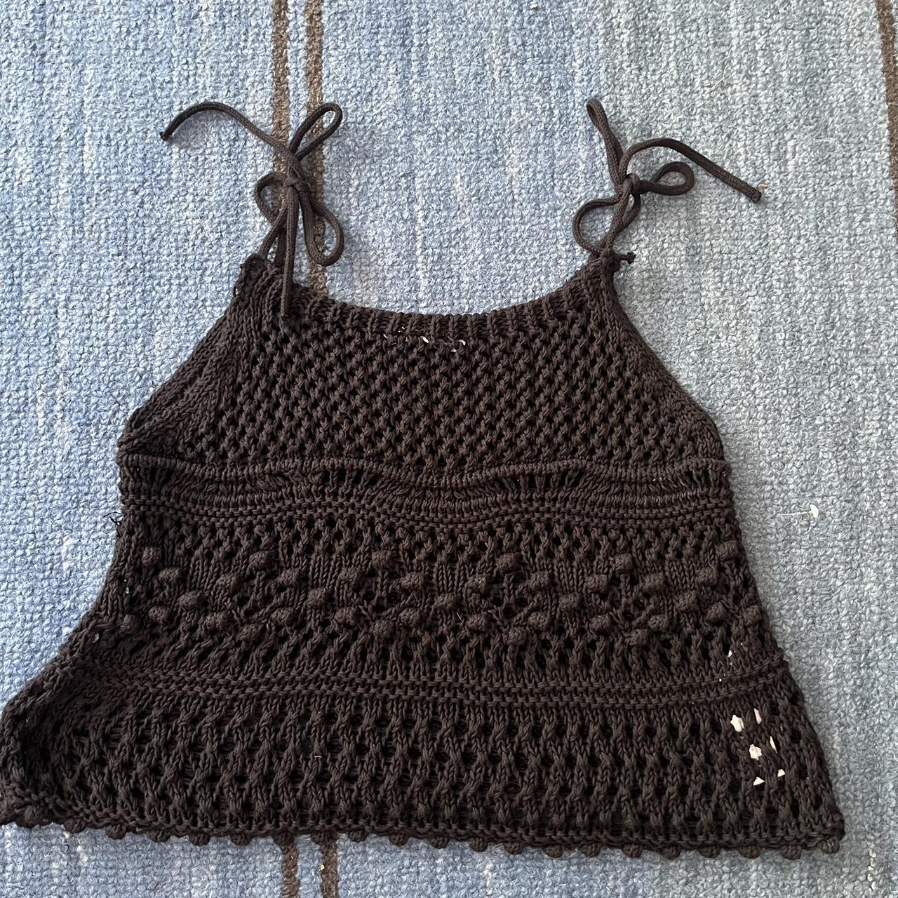 Black crochet Zara tank -size M -never worn -tie bow... - Depop