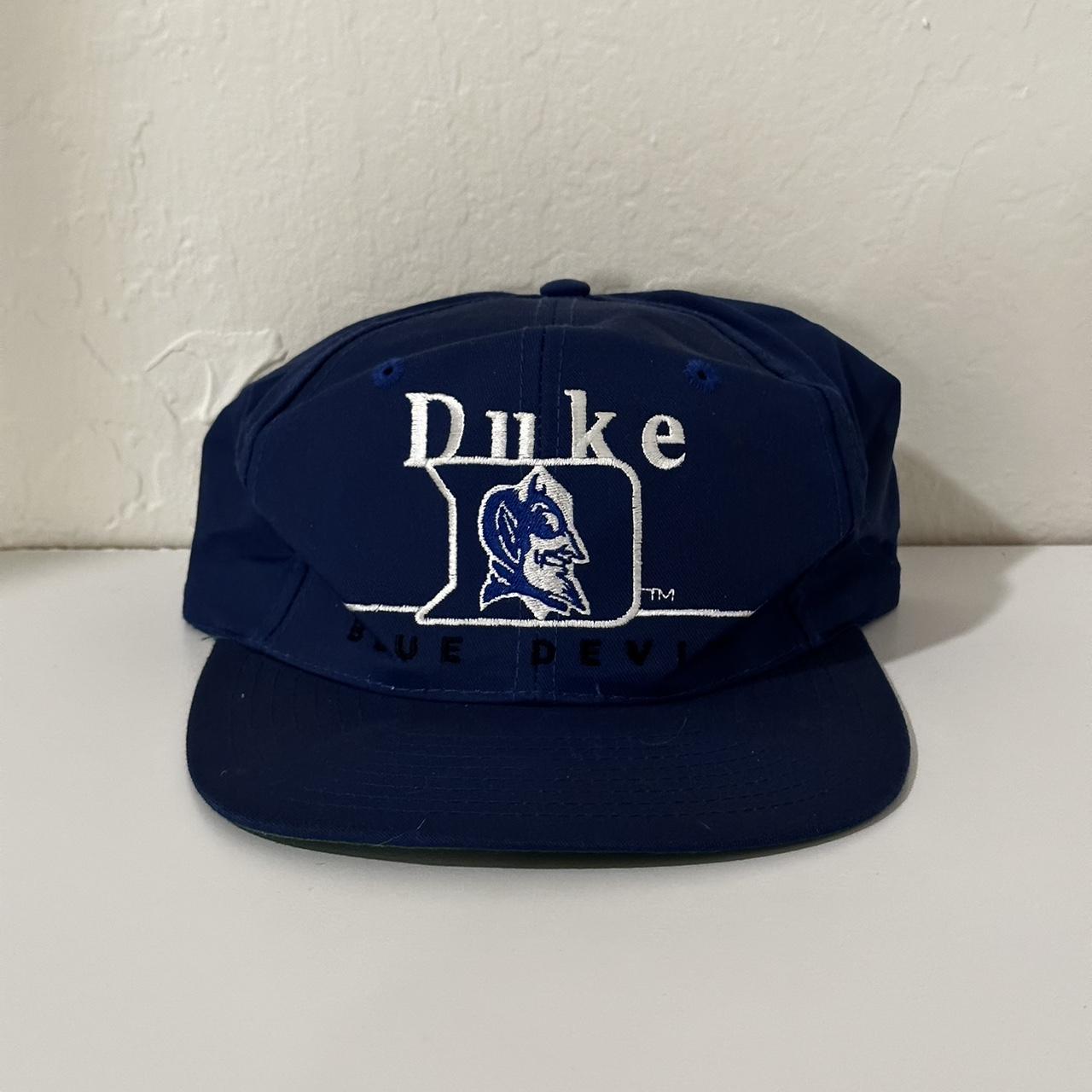 Vintage Duke University Blue Devils Leather Snapback - Depop