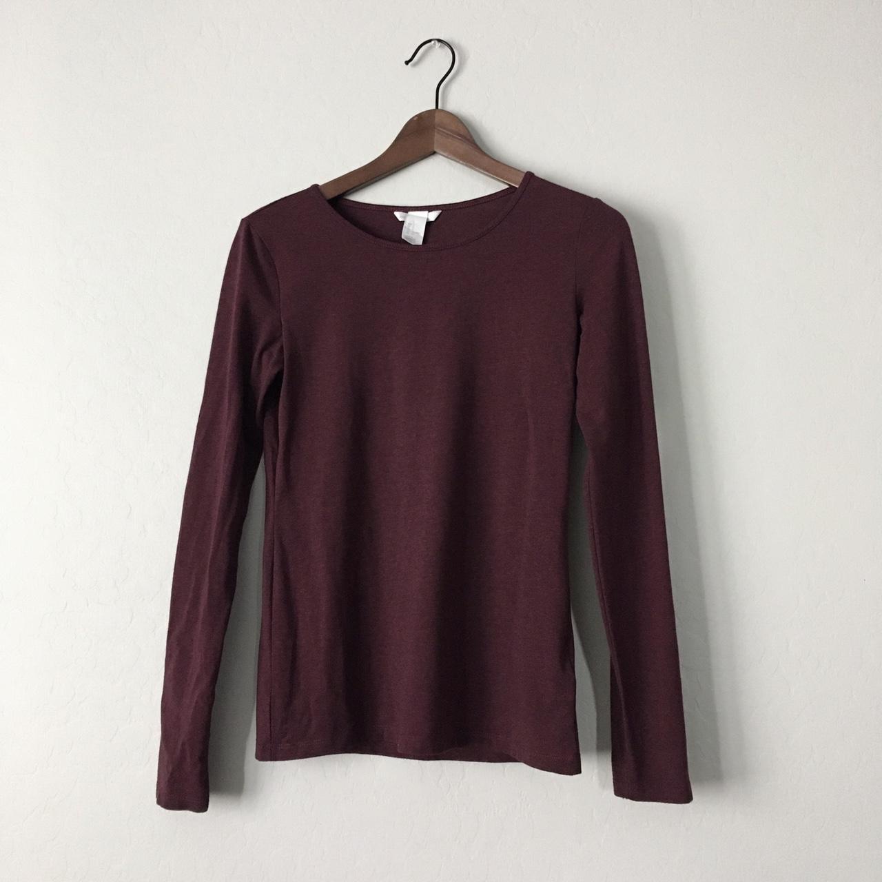 H&M Basic Long Sleeve Burgundy Shirt Approx.... - Depop