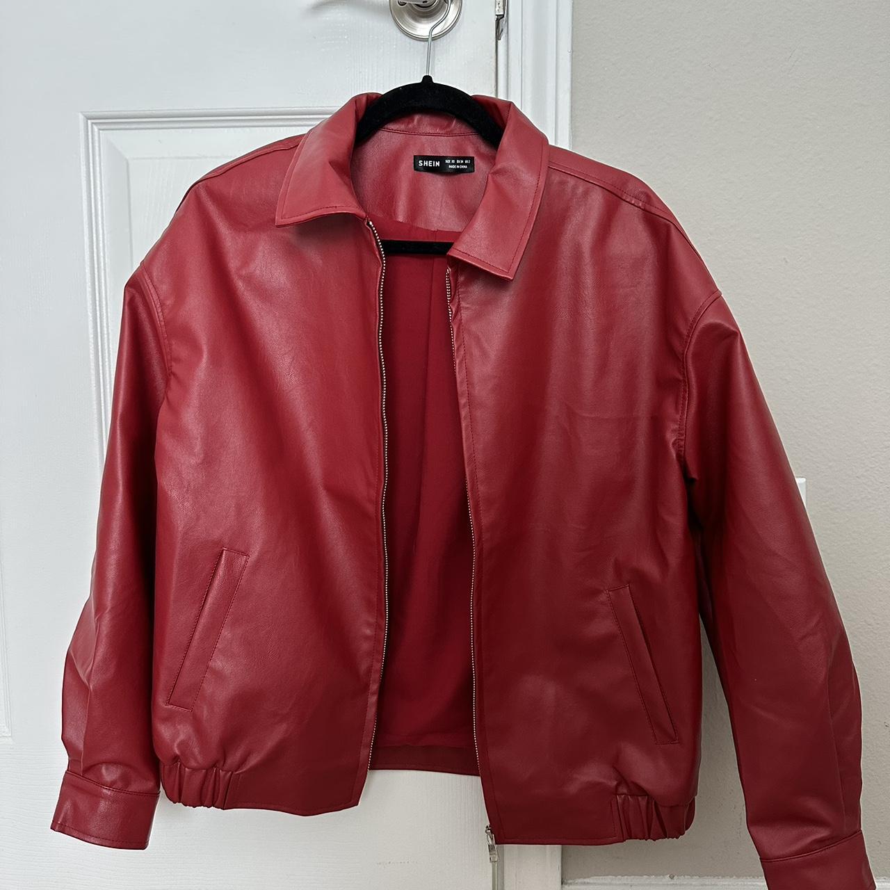 Red leather jacket Worn once XS with an oversized fit - Depop