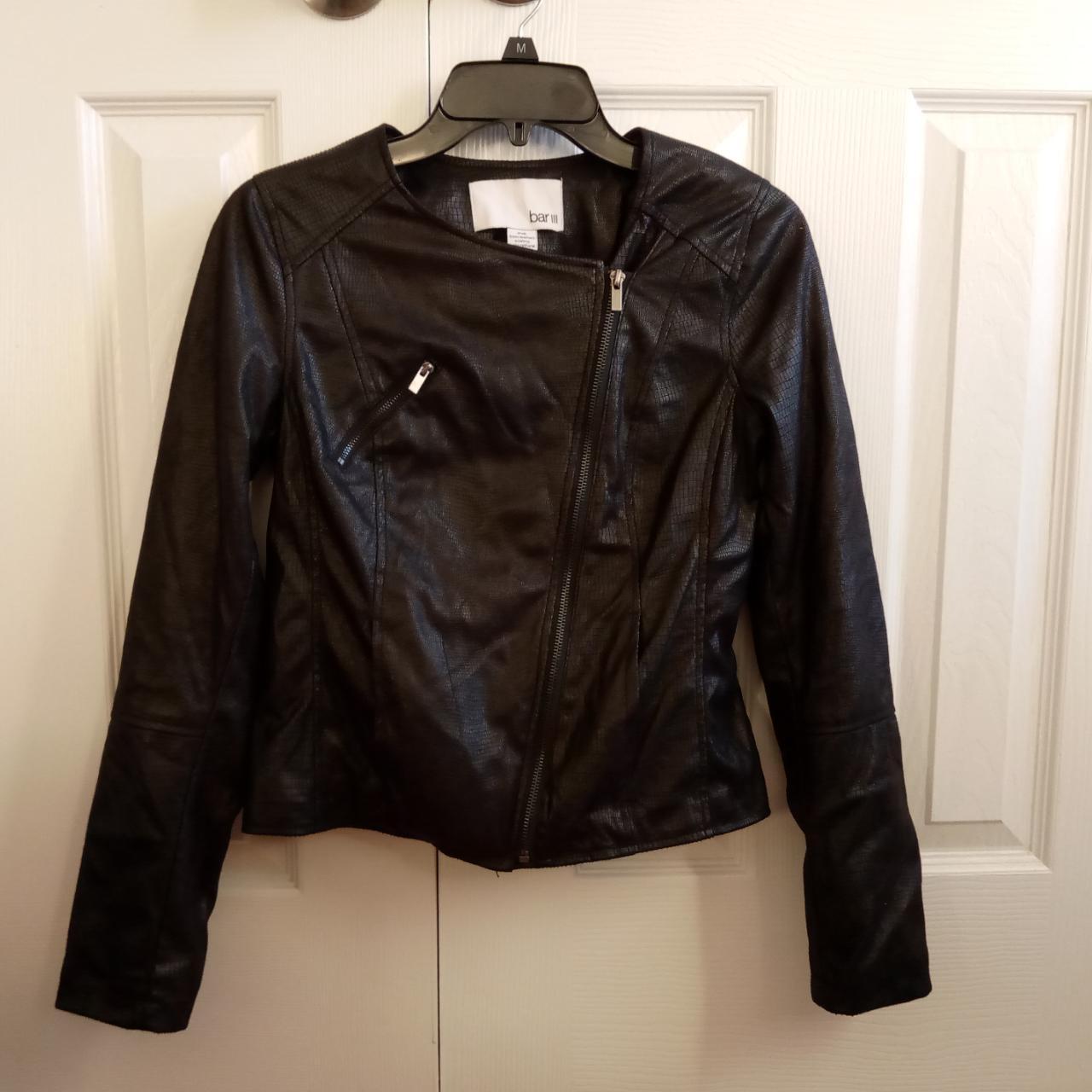 BLACK FAUX LEATHER JACKET scales texture - Depop