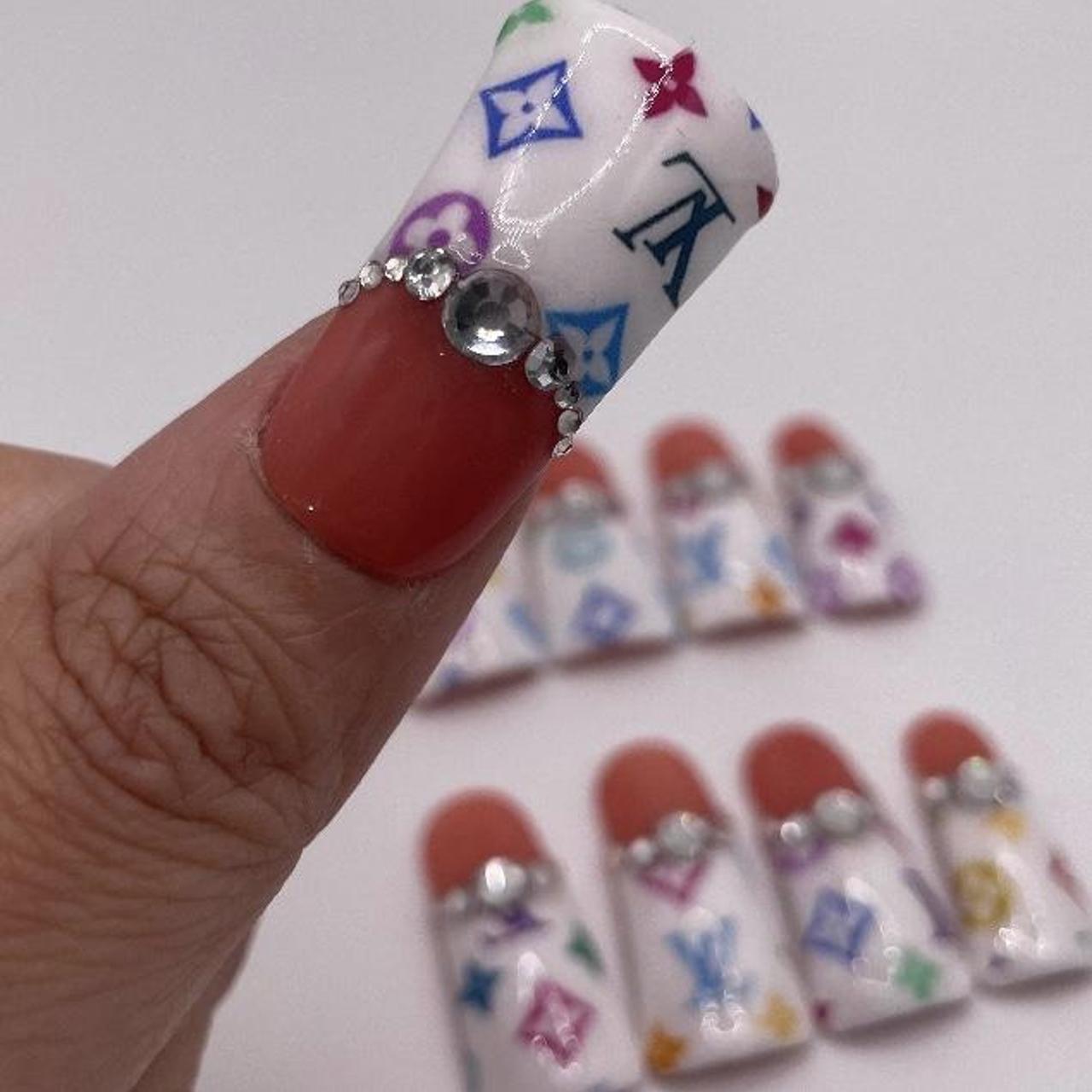 Pink LV x PowerPuffgirls press-on nails - Depop