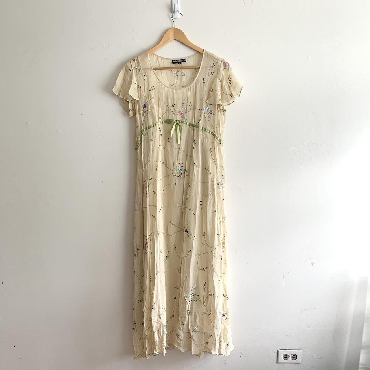 Women's Cream and Green Dress | Depop